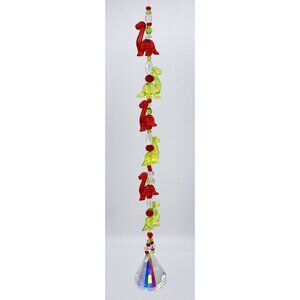 Beaded Dinosaur Christmas Suncatcher Red Green Clear Crystal Prism Hanging Decor